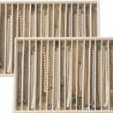 Large Velvet Jewelry Tray 2 Pack Stackable Jewelry Display Drawer Inserts Trays Organizer for Earring Bracelet Necklace Ring (Beige, 16 Grids)