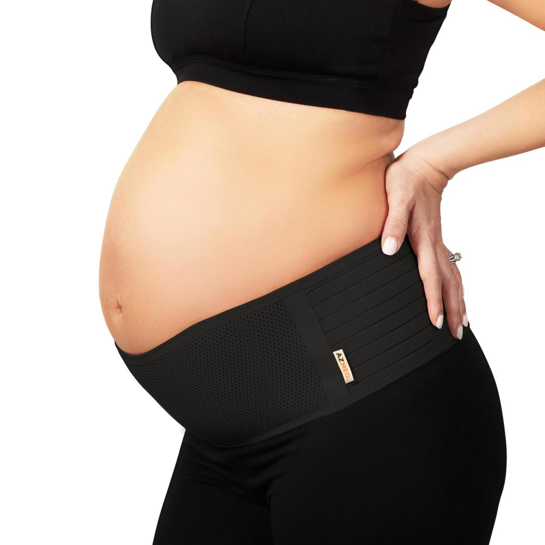 AZMED Maternity Belt Back Support - Adjustable Abdominal Binder for Pregnancy - Belly Band for Pelvic, Waist & Lower Back Comfort - Fits Up to 46 Inches - Black