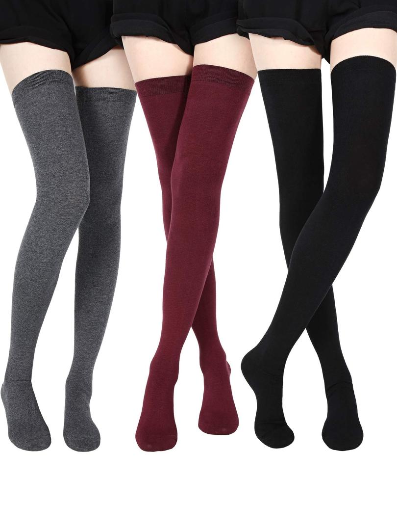 SATINIOR 3 Pairs Extra Long Socks Thigh High Cotton Socks Extra Long Boot Stockings for Women
