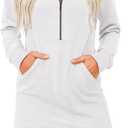 PrinStory Women’s Casual Dresses | Fall Winter Long Sleeve Half Zip V Neck Pullover Tunic Sweatshirt Dress with Pockets (XL)