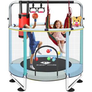 55 Trampoline for Kids - Toddler Trampoline with Adjustable Gymnastic Bar, Indoor/Outdoor Enclosure Net, No-Gap Safe Design, Up to 220 lbs, Gift for Boys & Girls (Stainless Steel, blue green) 55 Trampoline for Kids - Toddler Trampoline with Adjustable Gymnastic Bar, Indoor/Outdoor Enclosure Net, No-Gap Safe Design, Up to 220 lbs, Gift for Boys & Girls (Stainless Steel, blue green)