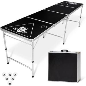 GoPong 8 Foot Portable Beer Pong/Tailgate Tables (Black, Football, American Flag, or Custom Dry Erase)