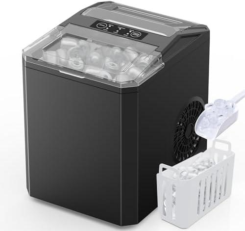 Sweetcrispy Countertop Ice Maker, Portable Ice Machine Self-Cleaning, 9 Cubes in 6 Mins, 26 lbs/24Hrs, 2 Sizes of Bullet Ice for Home Party Office,Elegant Black