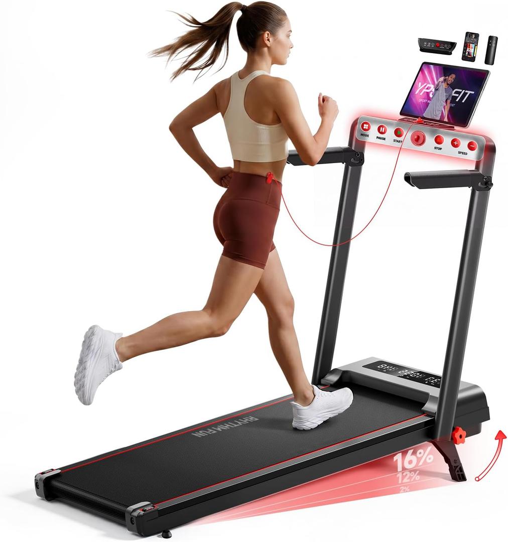 RHYTHM FUN 16% Incline Walking Pad, Handle Bar, 37.4" Running Belt, 300 LBS