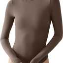 PUMIEY Women's Crew Neck Long Sleeve Bodysuit Sexy Tops Sharp Collection (Medium, 07 Mocha)