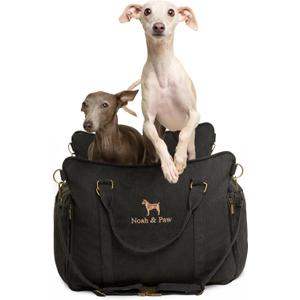 Noah & Paw Dog Car Seat Carrier, Small Dog Car Seat for Small Medium Pets with Harness Clip, 4X Safety Feature, Booster Travel Bed, Waterproof Washable, Orthopedic Foam Filling, Canvas Collection