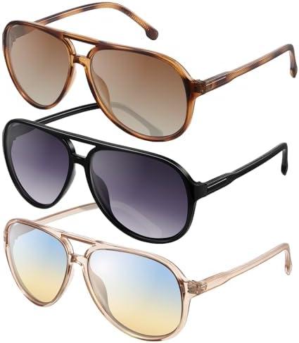 livho Trendy Polarized Oval Aviator Sunglasses Women Men, Retro Sun Glasses 2024 Oversized Eyewear Frame UV Protection Shades (Black/Grey + Clear Brown/Green Gradient Brown + Brown Tortoise/Brown)