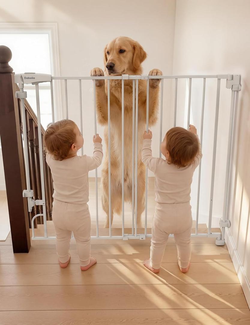 Babelio Removable & No Bottom Bar Baby Gate, 29-43" Hardware Mounted (Drill Needed)| Wide Walk-Thru| Auto-Close Safety Dog/Pet Gate for Stairs & Doorways (White, 29-43" W, 30" H)