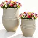 21.3"H & 13.2"H Retro Sandstone Textured Plastic Planter Set of 2