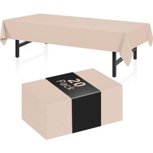 20 Pack Beige Rectangle Plastic Tablecloth, 54"x 108" Disposable Table Cloth Party Table Cover, Plastic Table Cloth for Birthday Wedding Party