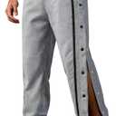Men's Youth Tear Away Sweatpants Loose Fit Snap Button Athletic Jogger Basketball Pants with Pockets (Gray, XXL)