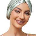 Adjustable Silk Satin Bonnet for Sleeping Hair Wrap, Double Layer Sleep Cap, Night Turban for Large Long Curly Braid Women Men Hair - Matcha Green (One Size)