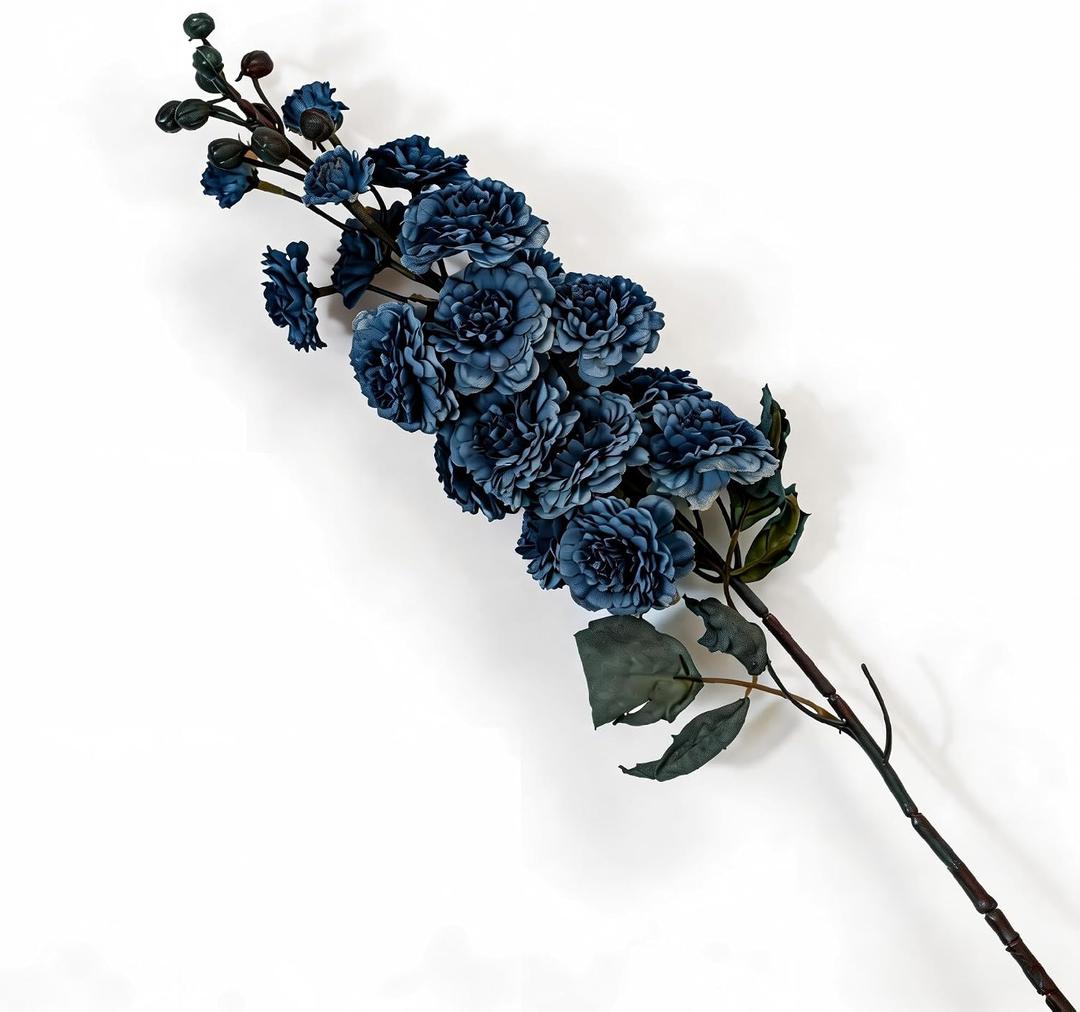 Artificial Special Flowers for Home Decor, 1 PCS 35'' Delphinium Long Stem Silk Natural Texture Larkspur, Faux Flowers for Tall Vase Home Wedding Table Decor (Blue)