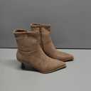 Atsroel Womens Brown Suede Fall Boots with Side Zip, Ankle, Mid Calf, Pointed Toe, Kitten Heel, Dressy, Short Boots Size 8