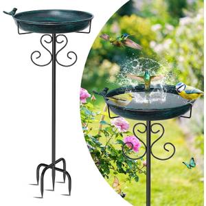 Metal Bird Bath for Outdoors, Vintage Freestanding Birdbaths with Bird Statue 12" Detachable Birdfeeder Bowl with 5- Pronged Base for Outside Garden Patio Yard Lawn Decor (Vintage Green)