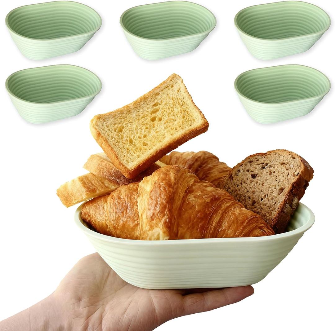 Silicone Banneton Bread Proofing Basket, 5 Inch Oval Foldable Collapsible Sourdough Basket, Mini Bread Baking Supplies, Easy Clean & Storage 6PCS