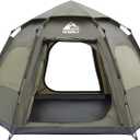 Hewolf 4 Person Camping Tent - Instant Pop Up Waterproof 2 Doors Tent with Easy Setup | 3-Season Hexagonal Dome Design for Family, Hiking & Traveling