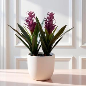 2Pcs Artificial Hawaiian Ginger Flower, 18" Fake Bromeliad Plants,Large Real Touch Faux Tropical Flowers, Lifelike Exotic House Plants for Home Office Indoor Decoration (Purple)