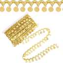 2 Pack 10 Yards Gold Coin Shape Sequin Fringe Trim, Sequins Lace Tassel Gold Trim, 1.37 Inch Width Sequins Fringe for Clothes Decoration, Party Accessories, Sewing Crafts