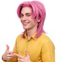 Pink Cosplay Wig for Men - Shoulder Length Anime Cosplay Wigs for Mens Halloween Costume Party (Pink)