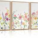 CHDITB Wildflower Framed Canvas Wall Art Set Of 3,Flower Artwork Modern Floral Wall Decor, Watercolor Nature Wall Painting, Minimalist Butterfly Art Prints For Bedroom Living Room Office Decor-12X16