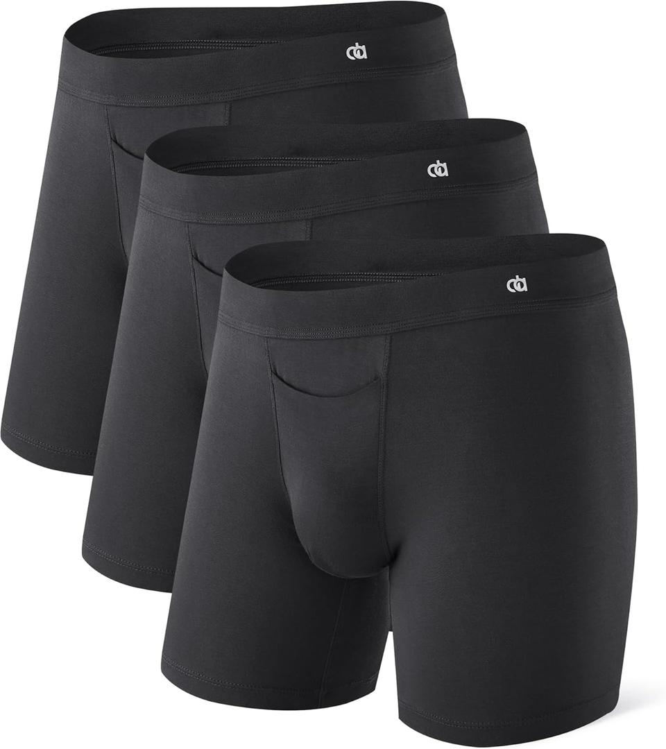 DAVID ARCHY Mens Boxer Briefs with Covered Waistband & Fly, Breathable Underwear, Moisture-Wicking, 3-Pack Large, Black
