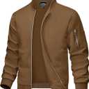 MAGCOMSEN Men's Jacket Lightweight Windbreaker Bomber Jacket Windproof Casual Jacket Zip Up Coats Outwear with 5 Pockets (Brown, L)