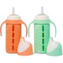 Tabor Place Set of 2 - Glass Sippy Cup for Toddlers - The Luca | Green & Orange| Spill-Proof | Silicone Straw | 8 oz | Liquids Never Touch Plastic | Removable Handles