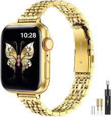MioHHR Slim Metal Bands Compatible with Apple Watch Bands for Women 38mm 40mm 41mm 42mm (Series 11 10), Stainless Steel Strap Bands for iWatch Series 11 10 9 8 7 6 5 4 3 2 1 SE3/2/1, Gold