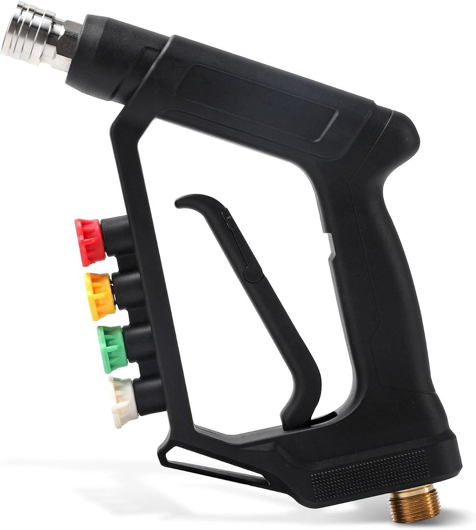 Short Pressure Washer Gun 4000 PSI, M22-14mm Fitting, High Pressure Spray Gun with 4 Color Nozzle Tips