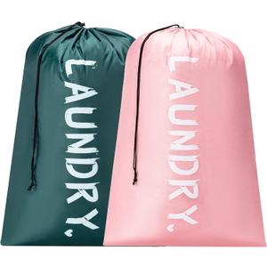 2 Pack XL Travel Laundry Bag, Machine Washable Dirty Clothes Organizer with Drawstring,Large Enough to Hold 4 Loads of Laundry, Easy Fit a Laundry Hamper or Basket Travel Essentials 24" x 36"
