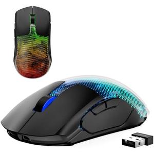 FFJ Master02 Wireless Gaming Mouse, 12000 DPI, Tri-Mode 2.4G/USB-C/Bluetooth 5.3 Gaming Mouse, Large RGB Backlit, 6 Programmable Buttons, 75Hr Battery Life for PC, Mac, Laptop, PS5, Xbox - Black