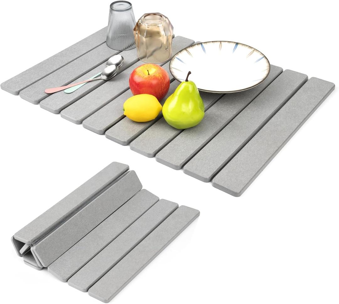 Large Stone Drying Mat for Kitchen Counter, 24"16" Fast Drying Collapsible Dish Drying Mat, Instant Drying Pad, Eco-Friendly Super Absorbent Collapsible Dish Drying Mat for Dishes Bottles Cups