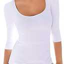Women's 3/4 Sleeve Tops Square Neck Soft Stretch Slim Fit Tee Shirts (X-Large, White)