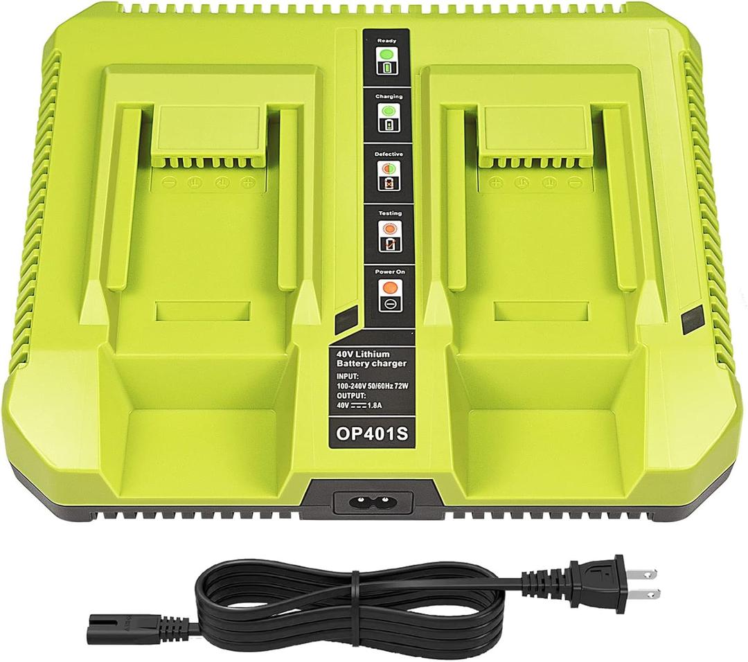 40V Charger for Ryobi,OP401 40 Volt Lithium ion Battery Dual Charger for OP4015 OP4026 OP4030 OP4040 OP4050 OP4060 Battery