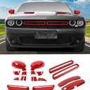 JWWY Complete Exterior Cover Trim Kit for 2015-2023 Dodge Challenger, Full Coverage Hood Scoops Cover Grille Insert Trim Door Handle Cover Side Mirror Cover Trim Exterior Accessories Red 16PCS