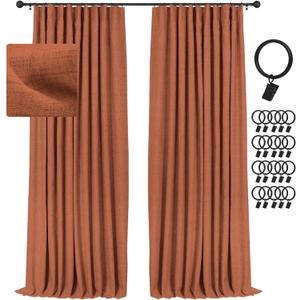 INOVADAY 100% Blackout Curtains for Bedroom, Black Out Curtains 84 Inch Long, Clip Rings Linen Blackout Drapes, Thermal Insulated Room Darkening for Living Room, 2 Panels - Orange,W50xL84