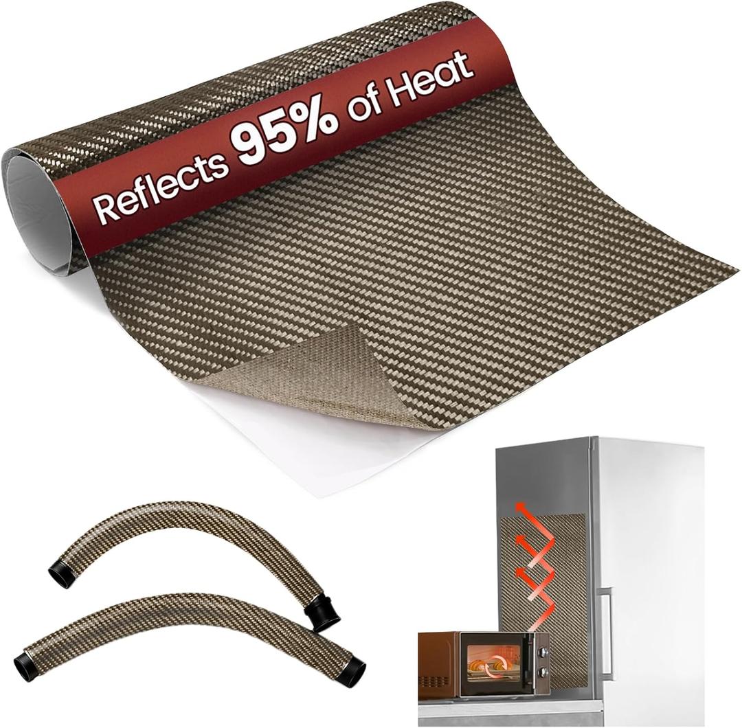 Heat Shield Automotive Aluminum Reflects 95% of Radiant Heat, 24" x 24" Stove Heat Shield to Protect Refrigerator, Heat Shield Wrap for Exhaust, Motorcycle, Wood Stove, Cabinet, Fireplace (Brown)