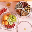 Round Plastic Divided Serving Tray with Lid and Handle Snack Box Container, Snackle Box Container, Veggie tray, Fruit tray Snack tray, Travel Snack Container, Candy Organizer for Daily Use & Events