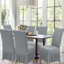 BIETYONE Dining Chair Covers,Dining Room Chair Covers Set of 4,Stretch Kitchen Chair Cover,Washable Dining Chair Cover,Parsons Chair Slipcovers Protective,for Home,Restaurant,Banquet(Pattern 30) (Skirt 6PCS, Smoky Gray)