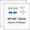 H-Qprobd 4' x 4' (2 Pack) Dry Erase Board for Wall Magnetic Presentation Whiteboard with Long Pen Tray, Wall-Mounted White Boards for Home, Office & School