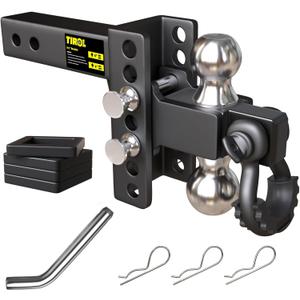 TIROL 2 Inch Adjustable Trailer Hitch Receiver with Shackle - 4 Inch Drop/Rise Drop Hitch, 2'' & 2-5/16'' Ball Hitches, 25000 Lbs Heavy Duty Towing Ball Mount, RVs, Campers, Boat Trailers