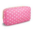 Small Makeup Pouch for PurseNylon Travel Toiletry Storage Cute Preppy Cosmetic Bag for Women GirlsWaterproof Makeup Organizer Pouch Skincare Purse with Zipper (Small-Pink Heart)