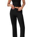 Ekouaer Women's Lounge Sets 2 Piece Outfits Short Sleeve Crops Fold-Over Flare Pants Loungewear Sweatsuit Skim Sets Black, Small 