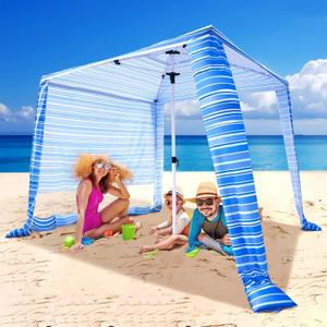 Beach Cabana - 6.2x6.2 UPF 50+ Sun Shade, Easy Setup & Portable, Waterproof Canopy with Sand Pockets, Side Wall & Beach Umbrella Tent Design - Perfect for Family Trips, Picnics & Camping