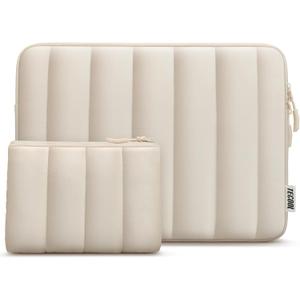 TECOOL Puffy Laptop Case 13.3 inch,13-13.3 inch Laptop Sleeve for MacBook Air 13 13.6 inch M4 M3 M2 M1,MacBook Pro 13/ Mac Pro 14,13.3" HP Lenovo Dell Waterproof Notebook Sleeve with Small Case,Beige