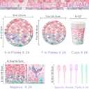 168Pcs Mermaid Birthday Decorations Mermaid Party Supplies Includes Plates, Napkins, Cups, Cutlery for Girls Baby Shower Ocean Birthday Party Decorations, Serves 24
