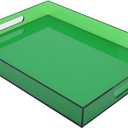Large Acrylic Tray Ottoman Coffee Table Tray with Handles 17x13'' Decorative Serving Platter for Food Tea Dinner Snack Eating Bar Party, Emerald Green