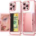 Meifigno for iPhone 16 Pro Max Case Wallet (3-4 Cards & Cash), Built-in Mirror & Kickstand, Surround Raised Lens Protection, Metal Plating Glossy for 16 Pro Max Case with Card Holder Women, Rose Gold
