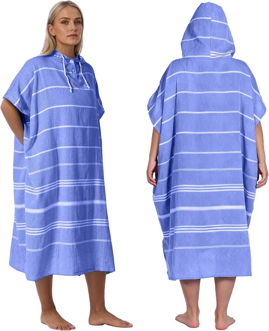1pcs Cotton Turkish towel poncho Turkish Surf Poncho Changing Towels Wearable Beach Towel Hooded Swim Robe with Pocket Swim Cover Up for Adult Man Women Surf, Beach, Pool and Swim (Purple, Medium)
